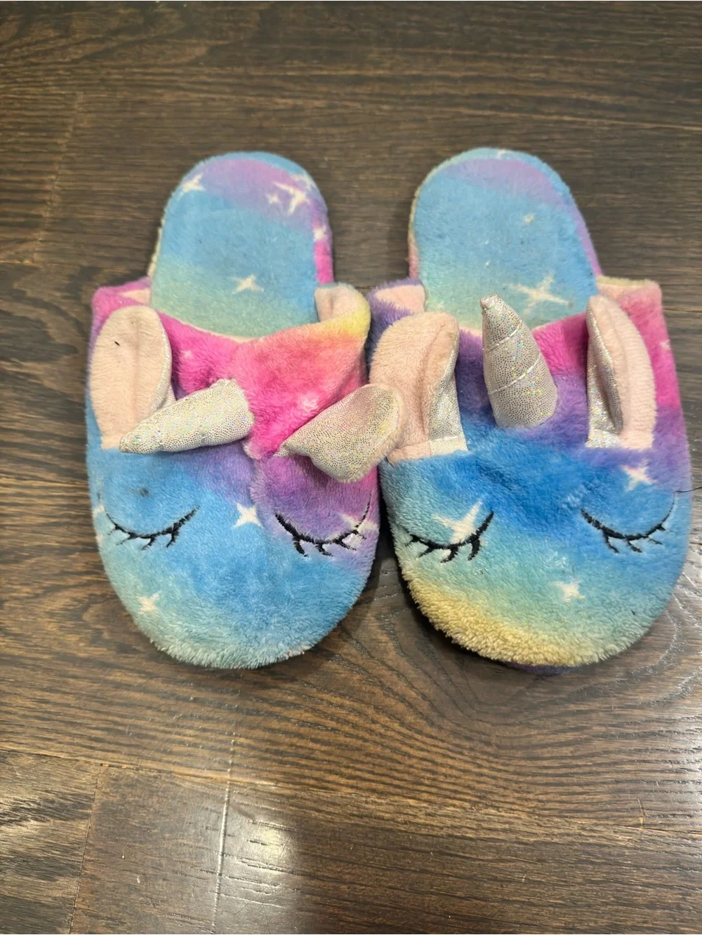 Kids Rainbow Unicorn Plush Slippers - Pastel Multicolor